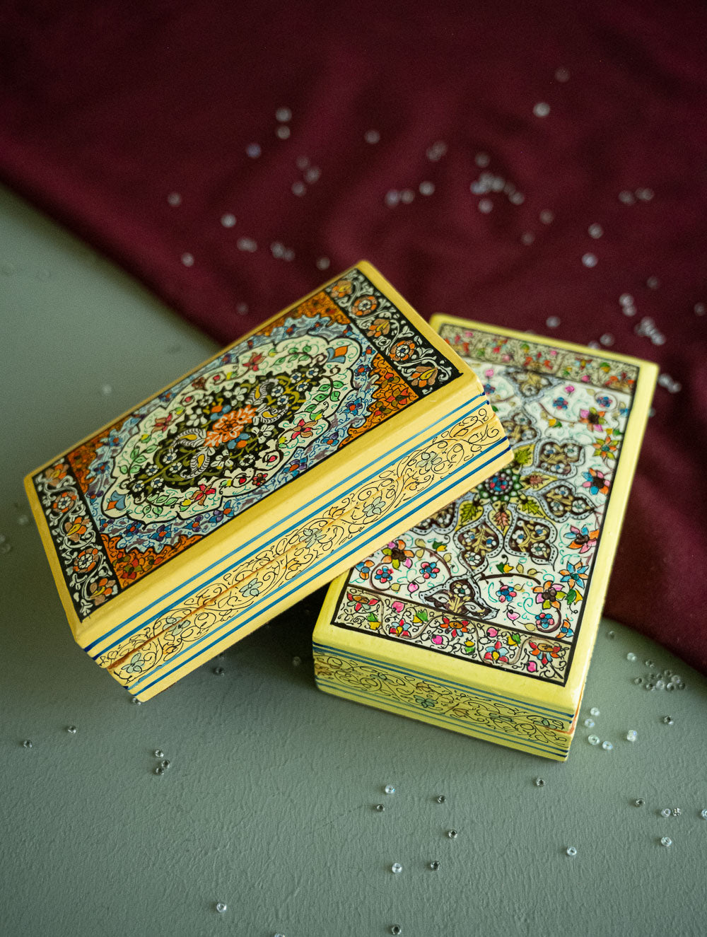 Load image into Gallery viewer, The Shahi Collection. Exclusive, Fine Kashmiri Art Utility Boxes - Naazuk (Small, Set of 2)
