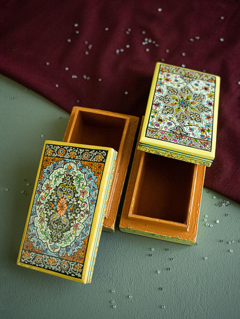 Load image into Gallery viewer, The Shahi Collection. Exclusive, Fine Kashmiri Art Utility Boxes - Naazuk (Small, Set of 2)