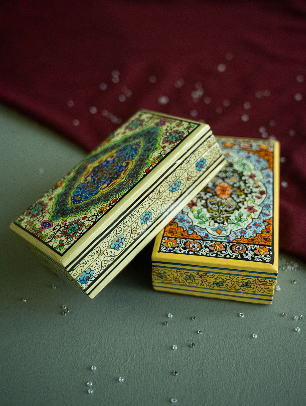 The Shahi Collection. Exclusive, Fine Kashmiri Art Utility Boxes - Nafeesa (Small, Set of 2)