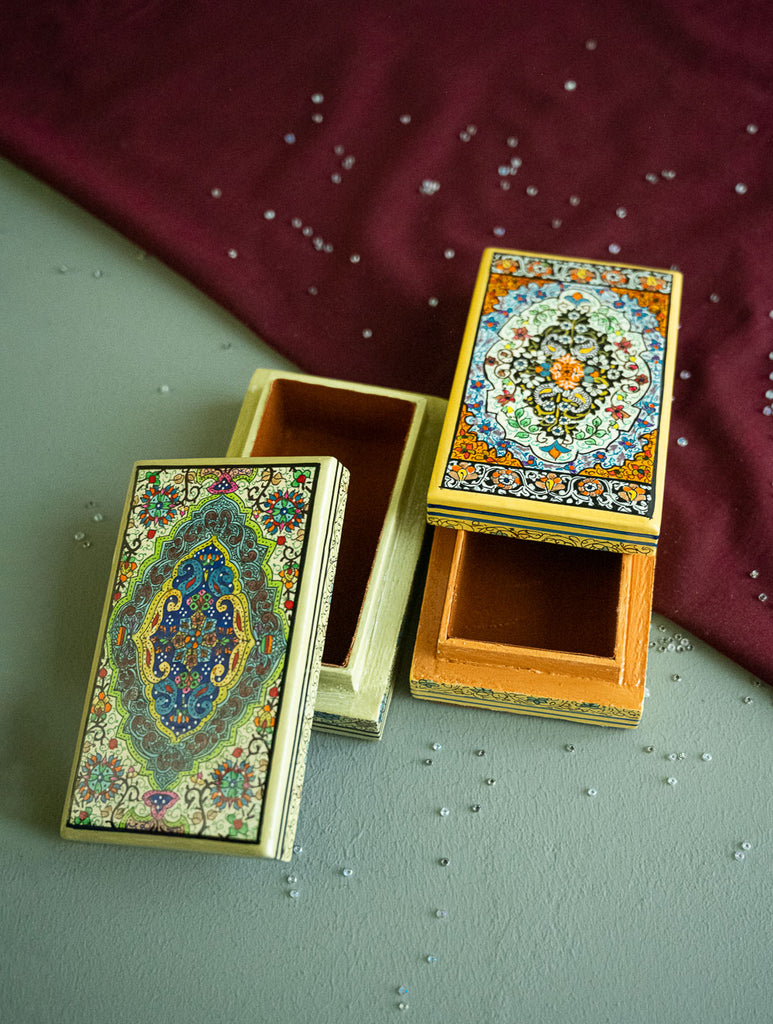 The Shahi Collection. Exclusive, Fine Kashmiri Art Utility Boxes - Nafeesa (Small, Set of 2)
