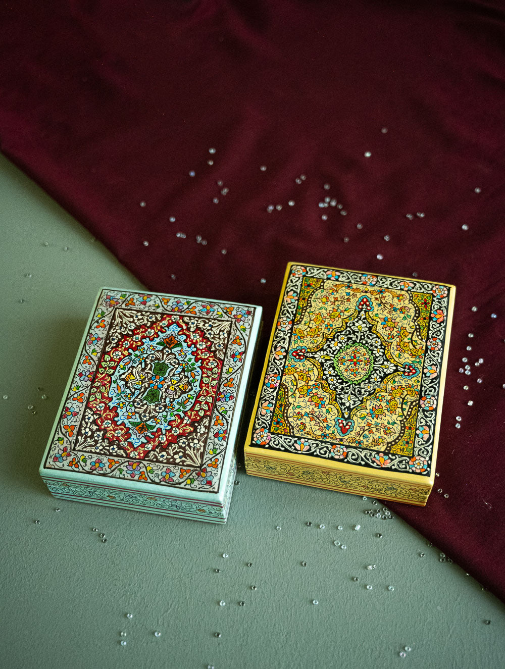 Load image into Gallery viewer, The Shahi Collection. Exclusive, Fine Kashmiri Art Utility Boxes - Nazakat (Small, Set of 2)