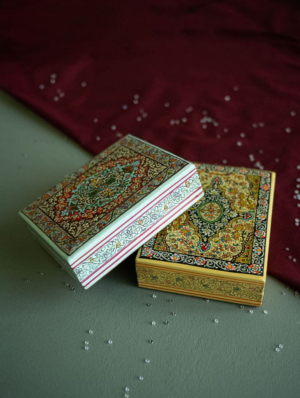The Shahi Collection. Exclusive, Fine Kashmiri Art Utility Boxes - Nazakat (Small, Set of 2)