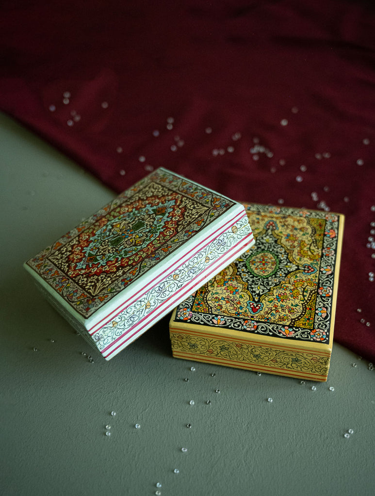 The Shahi Collection. Exclusive, Fine Kashmiri Art Utility Boxes - Nazakat (Small, Set of 2)