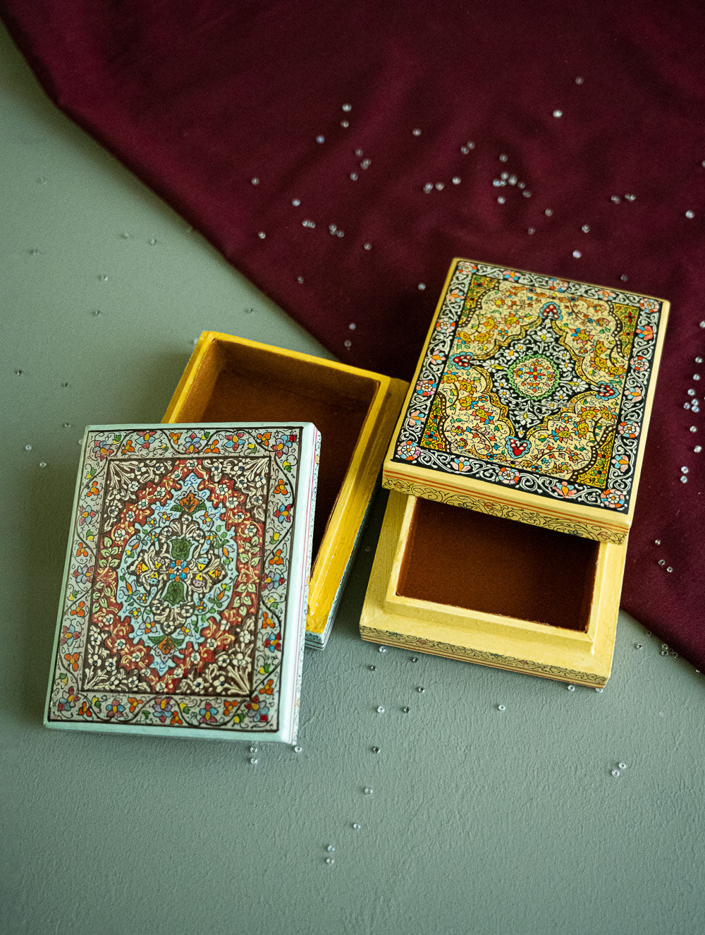 Load image into Gallery viewer, The Shahi Collection. Exclusive, Fine Kashmiri Art Utility Boxes - Nazakat (Small, Set of 2)