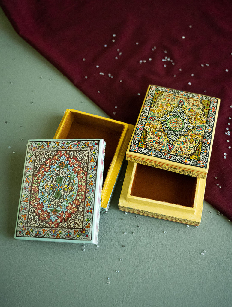 The Shahi Collection. Exclusive, Fine Kashmiri Art Utility Boxes - Nazakat (Small, Set of 2)