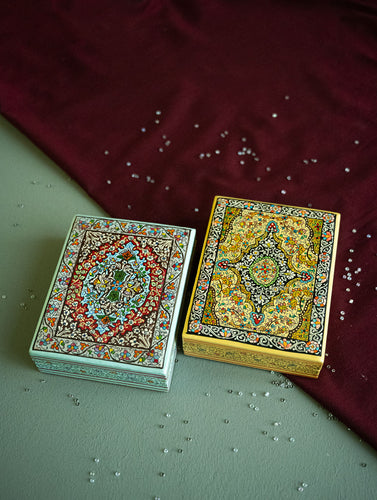 The Shahi Collection. Exclusive, Fine Kashmiri Art Utility Boxes - Nazakat (Small, Set of 2)