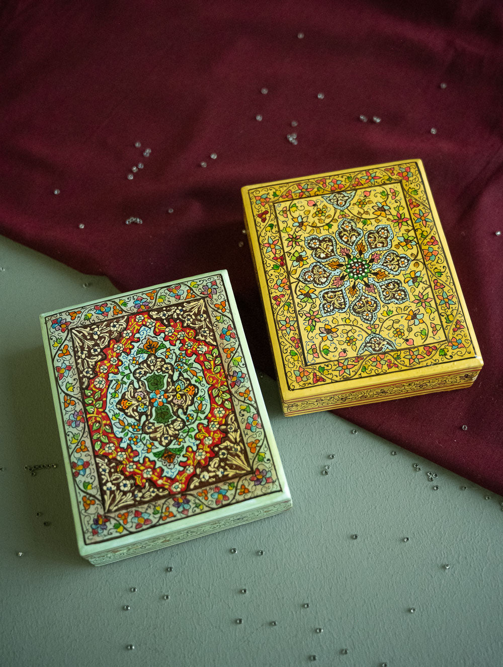 Load image into Gallery viewer, The Shahi Collection. Exclusive, Fine Kashmiri Art Utility Boxes - Pechida (Small, Set of 2)