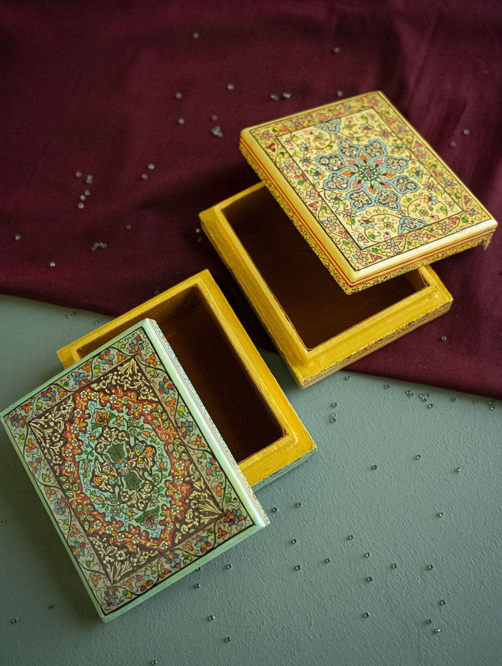 Load image into Gallery viewer, The Shahi Collection. Exclusive, Fine Kashmiri Art Utility Boxes - Pechida (Small, Set of 2)