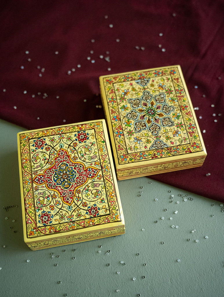 The Shahi Collection. Exclusive, Fine Kashmiri Art Utility Boxes - Ranaai (Small, Set of 2)