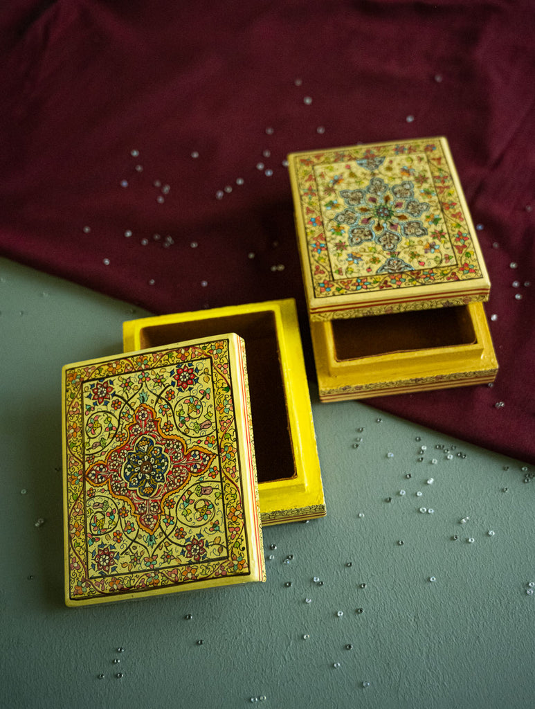 The Shahi Collection. Exclusive, Fine Kashmiri Art Utility Boxes - Ranaai (Small, Set of 2)