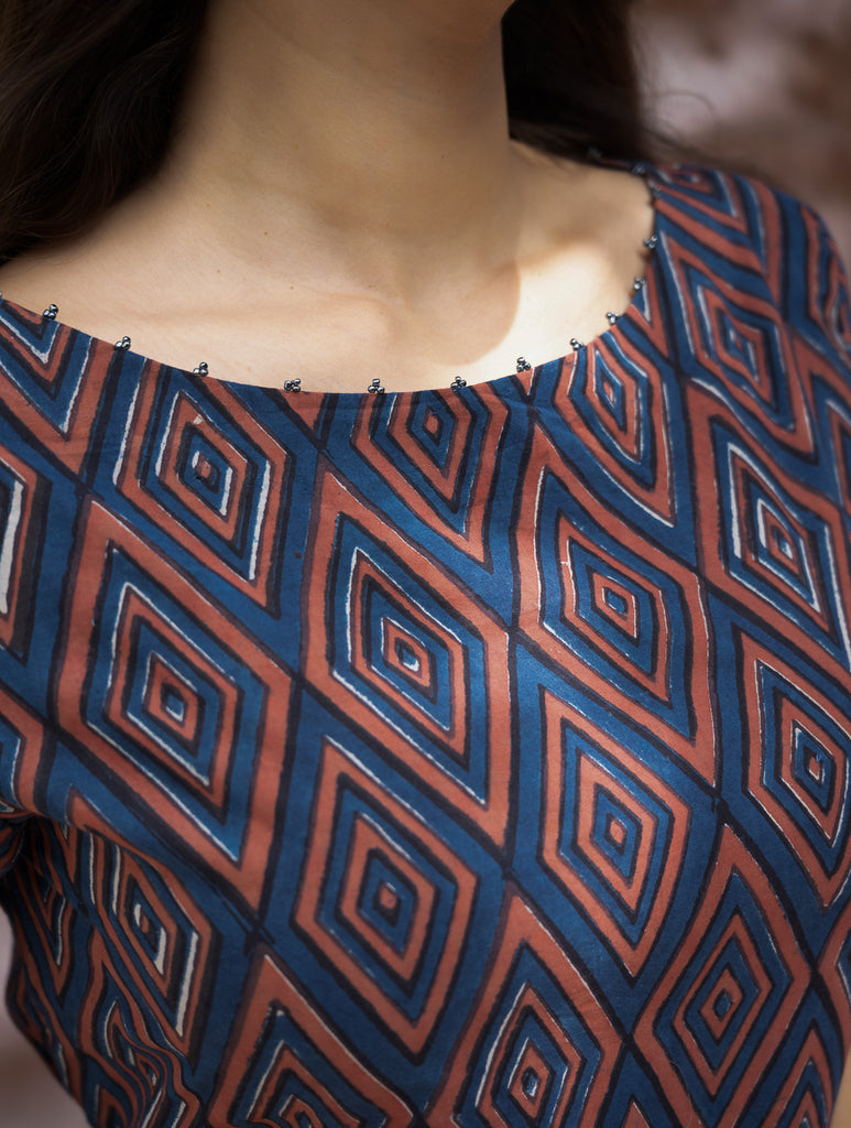 The Work Edit. Bagru HandBlock Printed Dress - Rhombus Trail