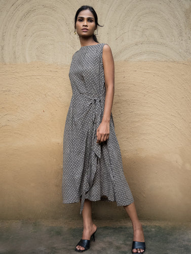 The Work Edit. Bagru Hand Block Printed Cotton Dress - Black Maze