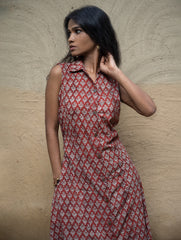The Work Edit. Bagru Hand Block Printed Cotton Dress - Rust Floret