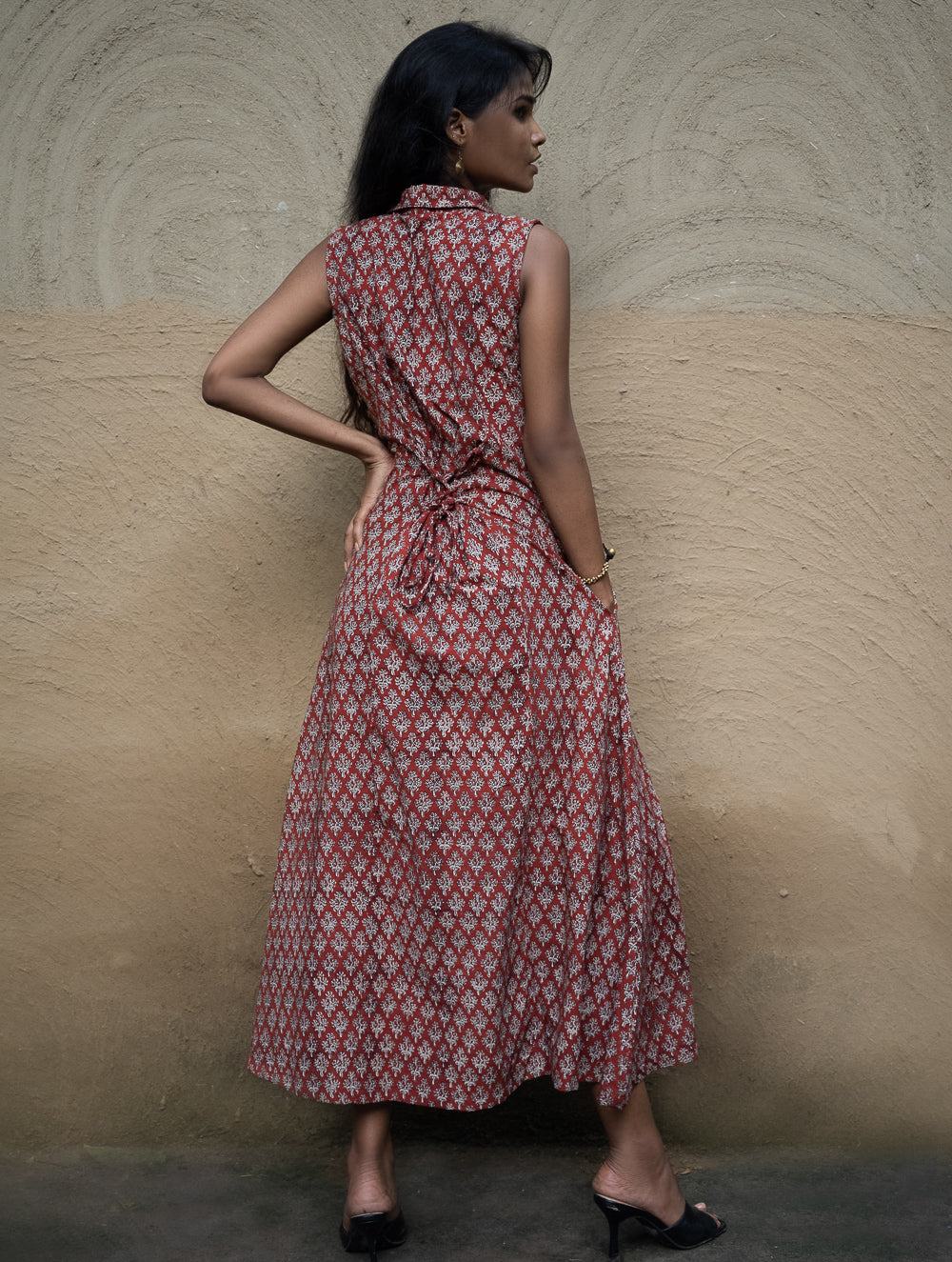 The Work Edit. Bagru Hand Block Printed Cotton Dress - Rust Floret