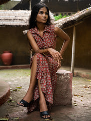 The Work Edit. Bagru Hand Block Printed Cotton Dress - Rust Floret