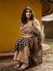 The Work Edit. Bagru Hand Block Printed Cotton Full Kurta Set - Black Floral (3 pc set)