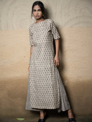 The Work Edit. Bagru Hand Block Printed Cotton Full Kurta Set - Black Florets (2 pc set)