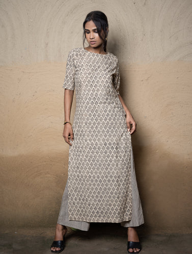 The Work Edit. Bagru Hand Block Printed Cotton Full Kurta Set - Black Florets (2 pc set)