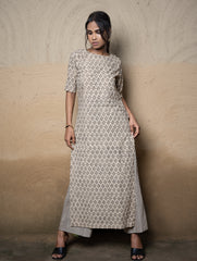 The Work Edit. Bagru Hand Block Printed Cotton Full Kurta Set - Black Florets (2 pc set)