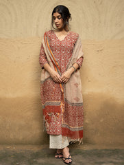 The Work Edit. Bagru Hand Block Printed Cotton Full Kurta Set - Floral Vine (3 pc set)