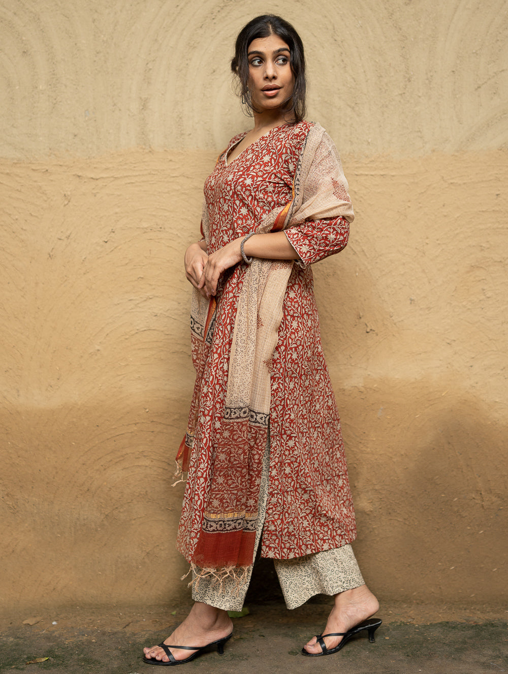 The Work Edit. Bagru Hand Block Printed Cotton Full Kurta Set - Floral Vine (3 pc set)