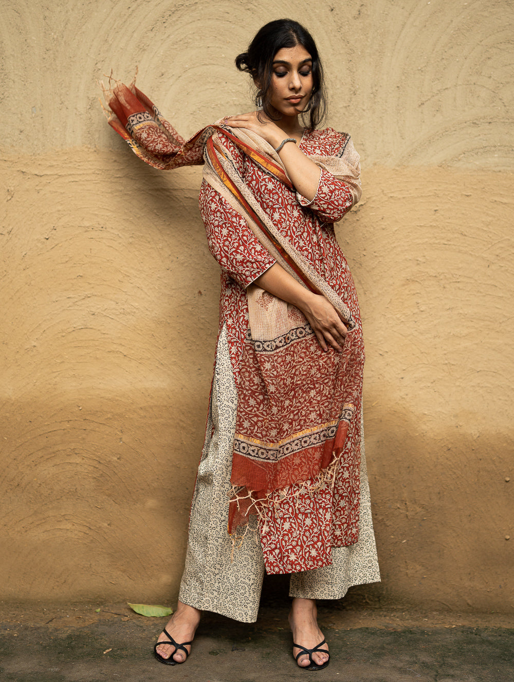 The Work Edit. Bagru Hand Block Printed Cotton Full Kurta Set - Floral Vine (3 pc set)