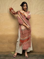 The Work Edit. Bagru Hand Block Printed Cotton Full Kurta Set - Floral Vine (3 pc set)