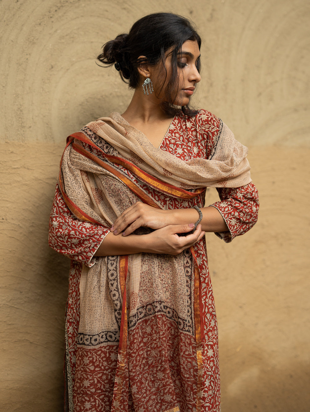 The Work Edit. Bagru Hand Block Printed Cotton Full Kurta Set - Floral Vine (3 pc set)