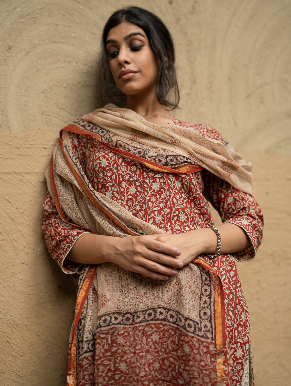 The Work Edit. Bagru Hand Block Printed Cotton Full Kurta Set - Floral Vine (3 pc set)