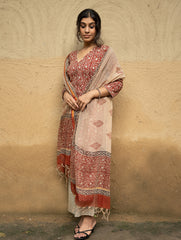 The Work Edit. Bagru Hand Block Printed Cotton Full Kurta Set - Floral Vine (3 pc set)