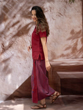 Load image into Gallery viewer, The Work Edit. Handwoven Kashida Pattu Cotton Wrap Skirt &amp; Top Set - Aztec in Rust (Set of 2)