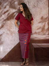 Load image into Gallery viewer, The Work Edit. Handwoven Kashida Pattu Cotton Wrap Skirt &amp; Top Set - Aztec in Rust (Set of 2)