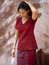 Load image into Gallery viewer, The Work Edit. Handwoven Kashida Pattu Cotton Wrap Skirt &amp; Top Set - Aztec in Rust (Set of 2)