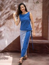 Load image into Gallery viewer, The Work Edit. Handwoven Kashida Pattu Cotton Wrap Skirt &amp; Top Set - Blue Aztec (Set of 2)