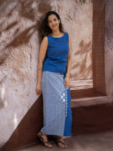 Load image into Gallery viewer, The Work Edit. Handwoven Kashida Pattu Cotton Wrap Skirt &amp; Top Set - Blue Aztec (Set of 2)