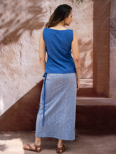Load image into Gallery viewer, The Work Edit. Handwoven Kashida Pattu Cotton Wrap Skirt &amp; Top Set - Blue Aztec (Set of 2)