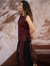Load image into Gallery viewer, The Work Edit. Handwoven Kashida Pattu Cotton Wrap Skirt &amp; Top Set - Midnight Maroon (Set of 2)
