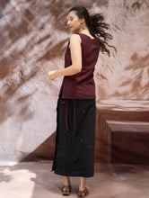 Load image into Gallery viewer, The Work Edit. Handwoven Kashida Pattu Cotton Wrap Skirt &amp; Top Set - Midnight Maroon (Set of 2)
