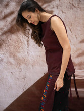 Load image into Gallery viewer, The Work Edit. Handwoven Kashida Pattu Cotton Wrap Skirt &amp; Top Set - Midnight Maroon (Set of 2)