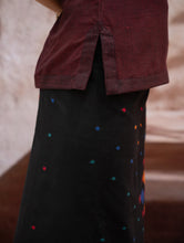 Load image into Gallery viewer, The Work Edit. Handwoven Kashida Pattu Cotton Wrap Skirt &amp; Top Set - Midnight Maroon (Set of 2)