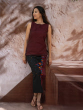 Load image into Gallery viewer, The Work Edit. Handwoven Kashida Pattu Cotton Wrap Skirt &amp; Top Set - Midnight Maroon (Set of 2)