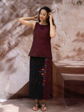 The Work Edit. Handwoven Kashida Pattu Cotton Wrap Skirt & Top Set - Midnight Maroon (Set of 2)