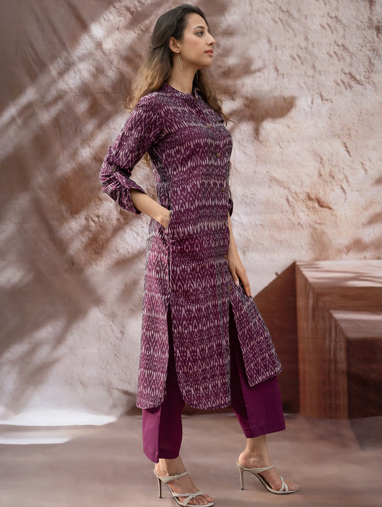 The Work Edit. Light & Soft. Ikat Handwoven Long Shirt - Purple Reverie 