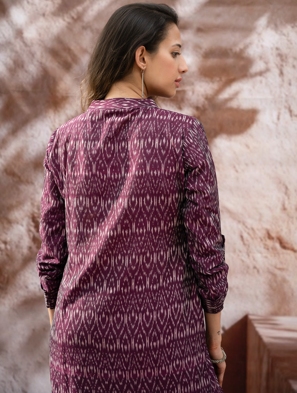 Load image into Gallery viewer, The Work Edit. Light &amp; Soft. Ikat Handwoven Long Shirt - Purple Reverie 