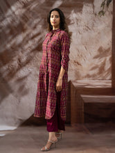 Load image into Gallery viewer, The Work Edit. Light &amp; Soft. Ikat Handwoven Long Shirt - Ruby Stripes 