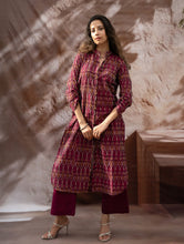 Load image into Gallery viewer, The Work Edit. Light &amp; Soft. Ikat Handwoven Long Shirt - Ruby Stripes 