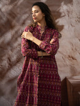 Load image into Gallery viewer, The Work Edit. Light &amp; Soft. Ikat Handwoven Long Shirt - Ruby Stripes 