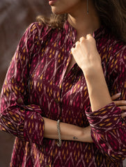 The Work Edit. Light & Soft. Ikat Handwoven Long Shirt - Ruby Stripes 