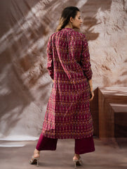 The Work Edit. Light & Soft. Ikat Handwoven Long Shirt - Ruby Stripes 