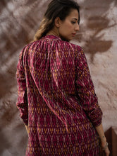 Load image into Gallery viewer, The Work Edit. Light &amp; Soft. Ikat Handwoven Long Shirt - Ruby Stripes 